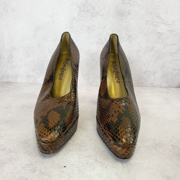 Yves‎ Saint Laurent Shoes Leather 7.5 Sandals Snakeskin Pump Snake YSL $2,507 - Picture 13 of 14